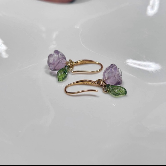 Dainty Amethyst Rose s925 Silver Dangle Earrings - Picture 3 of 6